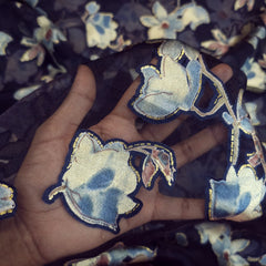 Floral Digital Print on Brasso Fabric with Indigo Base