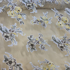 Pastel Yellow Brasso Organza Fabric with Light Yellow Floral Digital Print