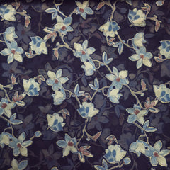 Floral Digital Print on Brasso Fabric with Indigo Base