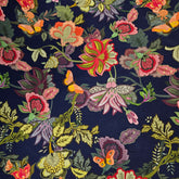 Multi-color Floral Digital Print on Midnight Blue Organza Fabric