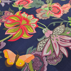 Multi-color Floral Digital Print on Midnight Blue Organza Fabric