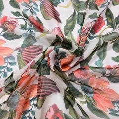 Multi-color Floral Digital Print on Off-white Organza Fabric