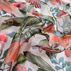 Multi-color Floral Digital Print on Off-white Organza Fabric