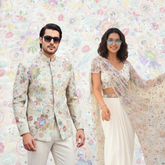 Embroidered Floral Multicolor Sequin work on White Georgette Base