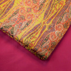 Digitally Printed Crepe Two Tone Fabric with Mutli-color Paisley Motifs on Yellow Base