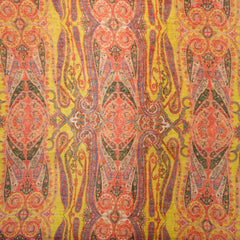 Digitally Printed Crepe Two Tone Fabric with Mutli-color Paisley Motifs on Yellow Base