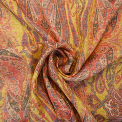 Digitally Printed Crepe Two Tone Fabric with Mutli-color Paisley Motifs on Yellow Base