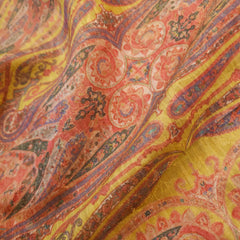 Digitally Printed Crepe Two Tone Fabric with Mutli-color Paisley Motifs on Yellow Base