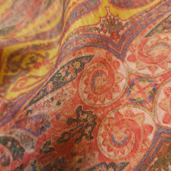 Digitally Printed Crepe Two Tone Fabric with Mutli-color Paisley Motifs on Yellow Base