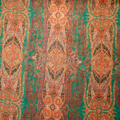 Digitally Printed Crepe Two Tone Fabric with Mutli-color Paisley Motifs on Teal Blue Color