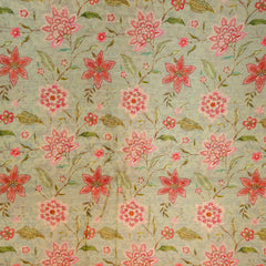 Digitally Printed Crepe Two Tone Fabric with Pink Floral Print on Biege Color Base