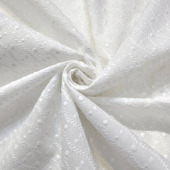 White Chikankari Cotton Fabric with Wavy Diagonal Lines