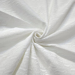 White Chikankari Cotton Fabric with Wavy Design