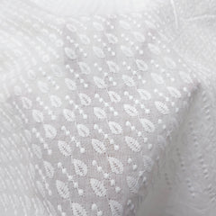 White Chikankari Cotton Fabric with Diagonal Design