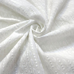 White Chikankari Cotton Fabric with Diagonal Design