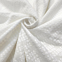 White Chikankari Cotton Fabric with Diagonal Design