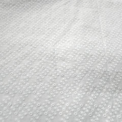 White Chikankari Cotton Fabric with Diagonal Design