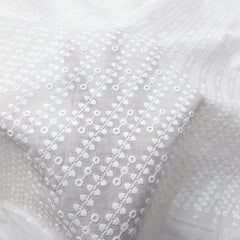 White Chikankari Cotton Fabric with Diagonal Design