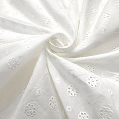 White Hakoba Cotton Fabric with Floral Cutwork
