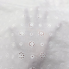 White Hakoba Cotton Fabric with Floral Cutwork