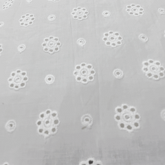 White Hakoba Cotton Fabric with Floral Cutwork