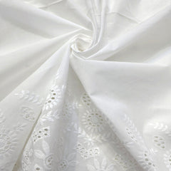 White Chikankari Cotton Fabric with all over Butta work & Floral Cutwork Border