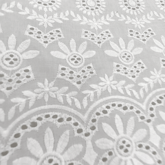 White Chikankari Cotton Fabric with all over Butta work & Floral Cutwork Border