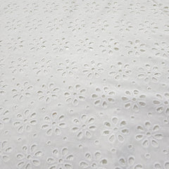 White Cotton Fabric with Floral Cutwork