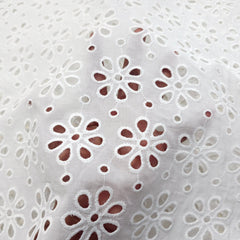 White Cotton Fabric with Floral Cutwork