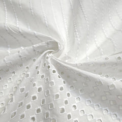 White Chikankari Cotton Fabric with Cutwork Border