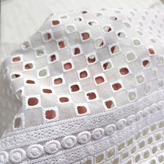 White Chikankari Cotton Fabric with Cutwork Border