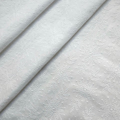 White Chikankari Cotton Fabric with Floral Work
