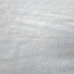 White Chikankari Cotton Fabric with Floral Work