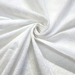 White Chikankari Cotton Fabric with Floral Work