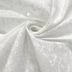 White Chikankari Kota Doria Fabric with Floral Self Embroidery