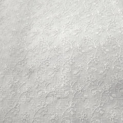 White Chikankari Kota Doria Fabric with Floral Self Embroidery