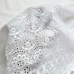 White Hakoba Cotton Fabric with Floral Border