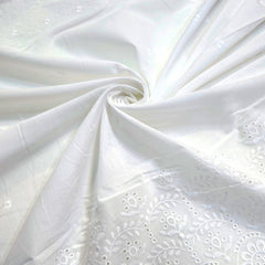 White Hakoba Cotton Fabric with Floral Border