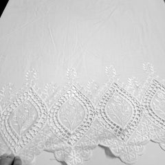 White Cotton Fabric with Cutwork Border