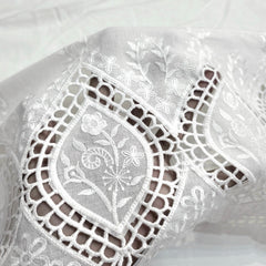 White Cotton Fabric with Cutwork Border