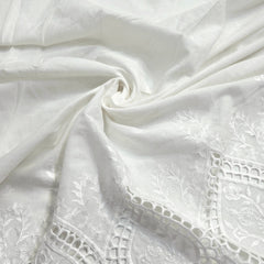 White Cotton Fabric with Cutwork Border
