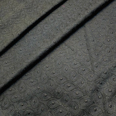 Black Chikankari Cotton Fabric with Floral Design