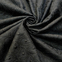 Black Chikankari Cotton Fabric with Floral Design