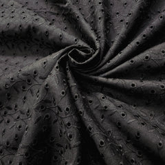Black Hakoba on Cotton Fabric with Floral Design