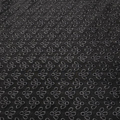 Black Chikankari Cotton Fabric with Floral Design