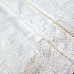 Off-White Cotton Fabric with Floral Cutwork Border