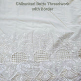 Off-White Cotton Chikankari Fabric with Floral Cutwork Border