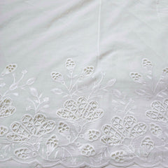 Off-White Cotton Fabric with Floral Cutwork Border