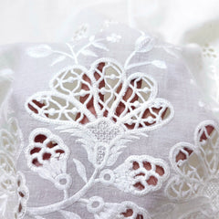 Off-White Cotton Fabric with Floral Cutwork Border