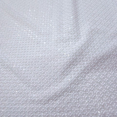 White Georgette Fabric with Floral Threadwork & Transparent Sequin